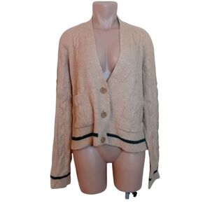 NWOT Oak‎ & Trellis Oversized Beige Cable Knit Minimalist Boho Indie Cardigan L